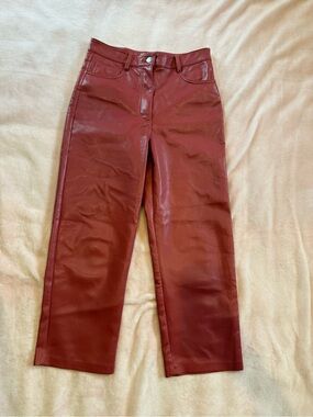 Aritzia Wilfred Wine Red Faux Leather Cropped Pants